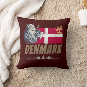 Denmark vintage flag viking and ship souvenir throw pillow