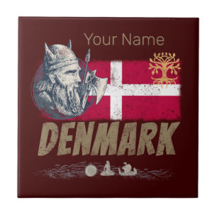 Denmark vintage flag viking and ship souvenir tile