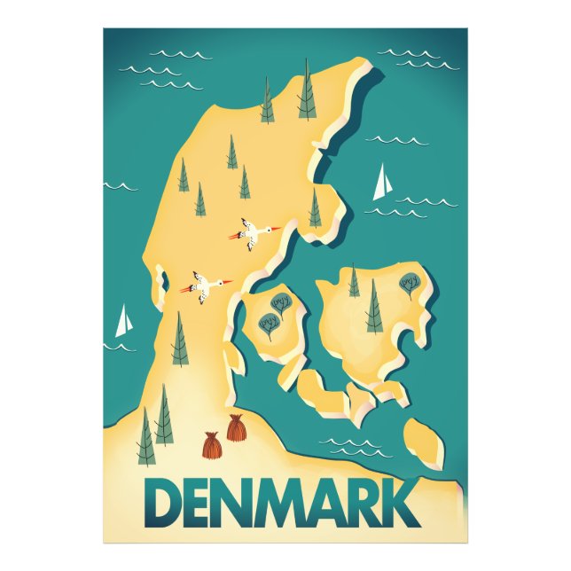 Denmark Vintage style map travel poster (Front)