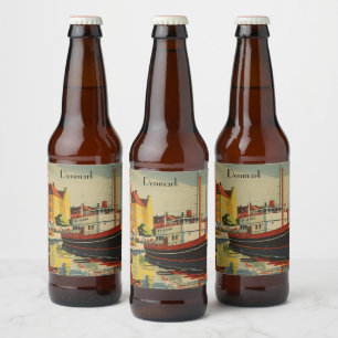 Denmark Vintage Travel Poster customizable Beer Bottle Label
