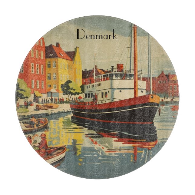 Denmark Vintage Travel Poster customizable Cutting Board (Front)