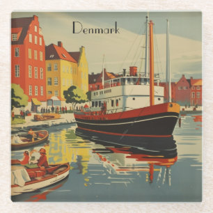 Denmark Vintage Travel Poster customizable Glass Coaster