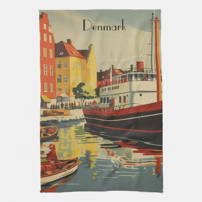 Denmark Vintage Travel Poster customizable Kitchen Towel (Vertical)