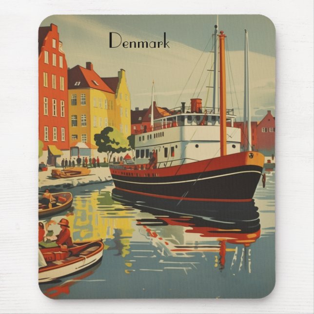 Denmark Vintage Travel Poster customizable Mouse Pad (Front)