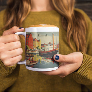 Denmark Vintage Travel Poster customizable Two-Tone Coffee Mug