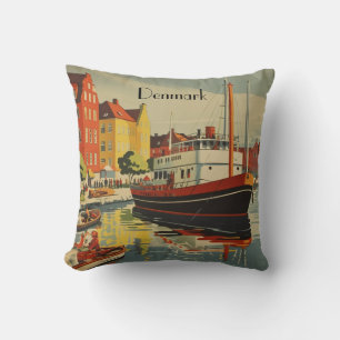 Denmark Vintage Travel Poster Throw Pillow
