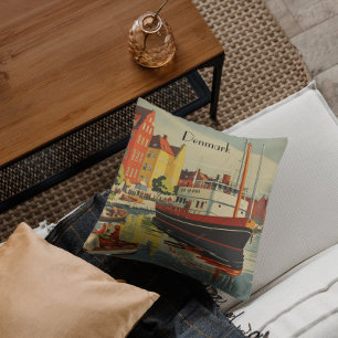 Denmark Vintage Travel Poster  Throw Pillow