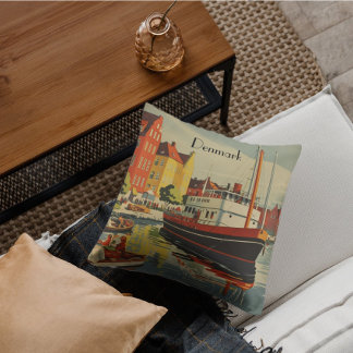 Denmark Vintage Travel Poster  Throw Pillow