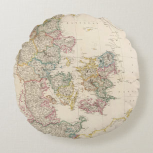Denmark with inset map of Iceland Round Pillow