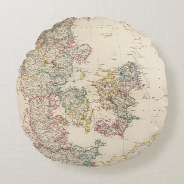 Denmark with inset map of Iceland Round Pillow (Front)