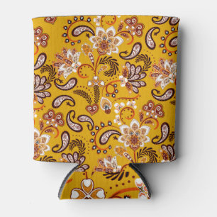 Dense floral fantasy flowers, vintage yellow. can cooler