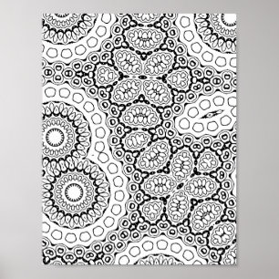 Dense Floral Mandala Tile Pattern Colouring Page Poster