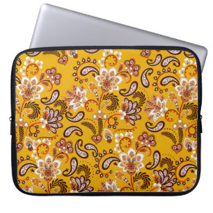 Dense floral ornamental hand draw fantasy flowers laptop sleeve