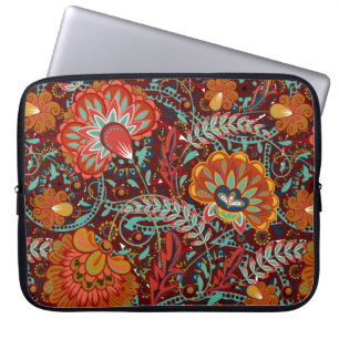 Dense floral ornamental hand draw fantasy flowers laptop sleeve