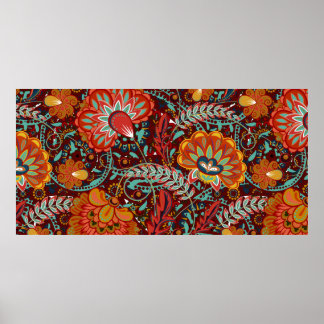 Dense floral ornamental hand draw fantasy flowers poster