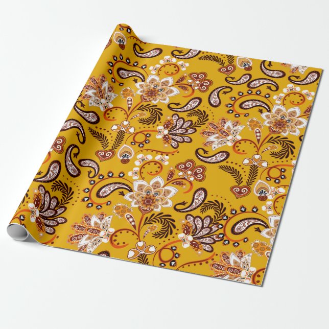 Dense floral ornamental hand draw fantasy flowers  wrapping paper (Unrolled)