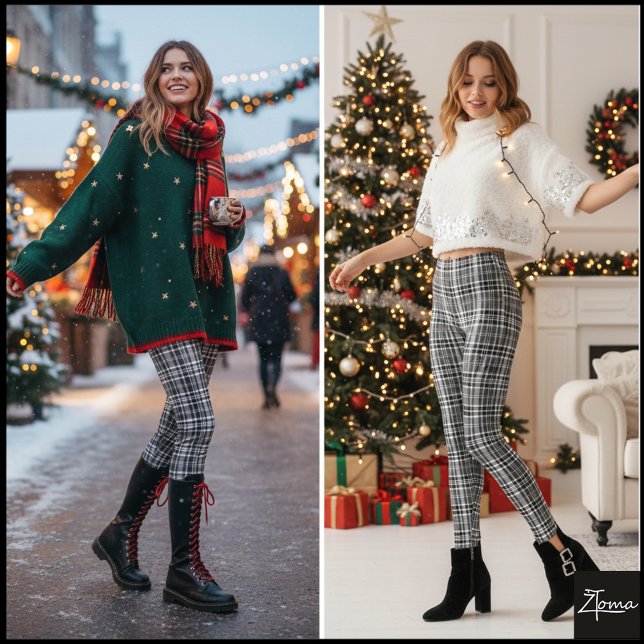 Dense Grayscale Black White Plaid Check Leggings (Creator Uploaded)