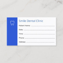 Dental Appointment Cards Dentist Office Blue