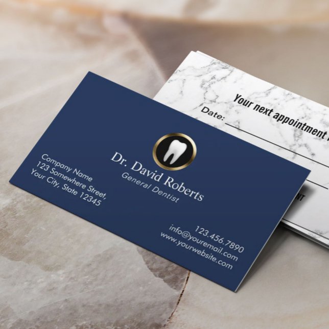 Dental Appointment Elegant Navy Blue Dentist Card (Creator Uploaded)