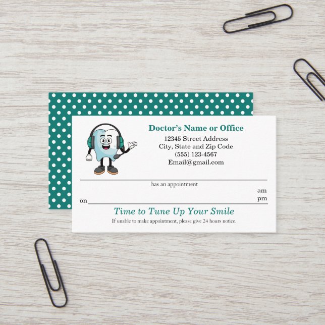 Dental Appointment Reminder Business Card (Front/Back In Situ)