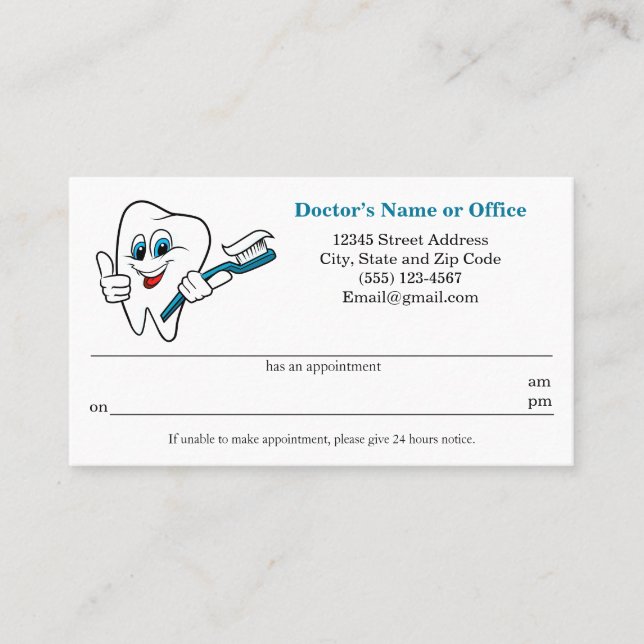Dental Appointment Reminder  Business Card (Front)