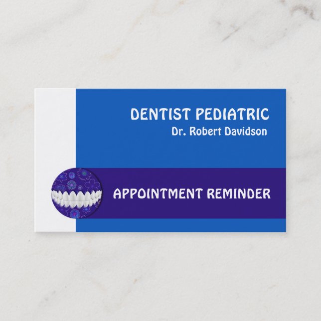 Dental Appointment Reminder Pediatric Dentist Business Card (Front)