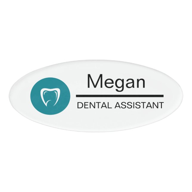 Dental Assistant Custom Tooth Logo Name Tag (Front)