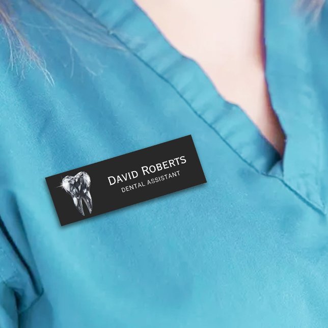 Dental Assistant Modern Diamond Tooth Dentist Name Tag (Creator Uploaded)