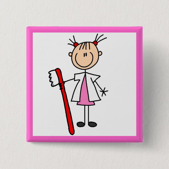 Dental Assistant With Toothbrush 2 Inch Square Button (Front)