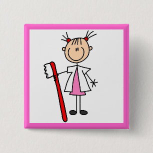 Dental Assistant With Toothbrush 2 Inch Square Button