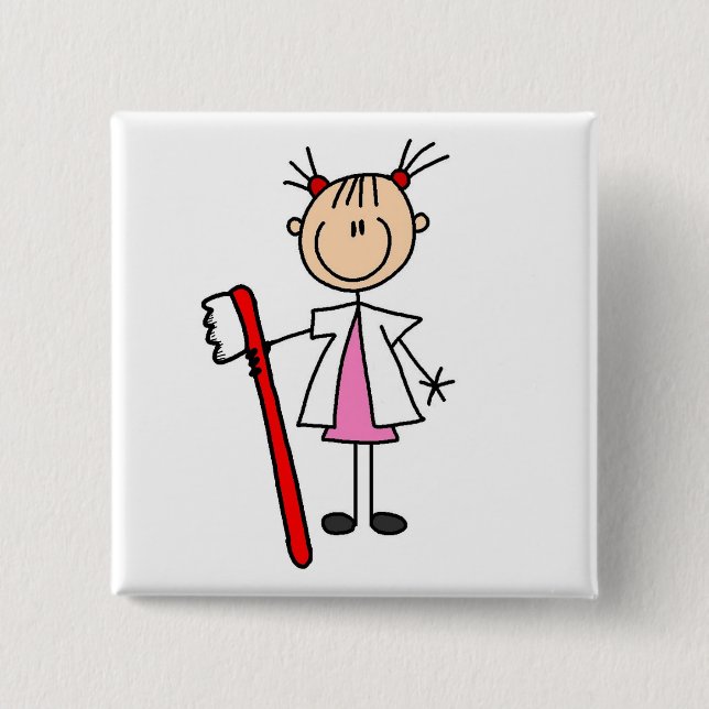 Dental Assistant With Toothbrush 2 Inch Square Button (Front)
