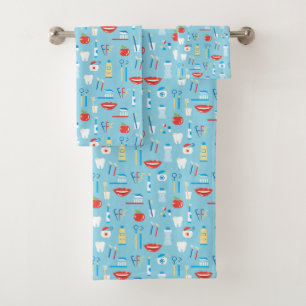 Dental Blue Pattern Bath Towel Set