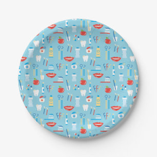 Dental Blue Pattern Paper Plate