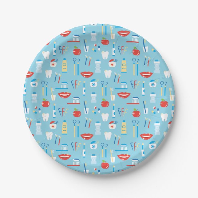 Dental Blue Pattern Paper Plate (Front)