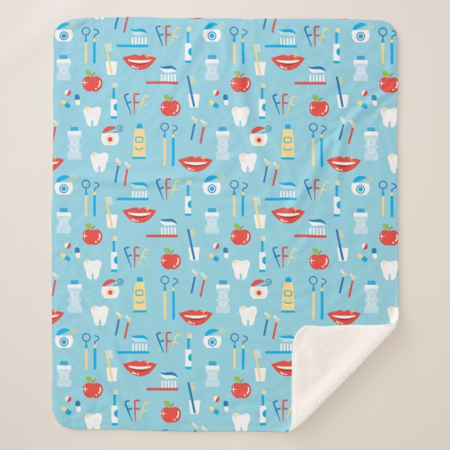 Dental Blue Pattern Sherpa Blanket (Front)