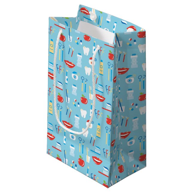 Dental Blue Pattern Small Gift Bag (Front Angled)