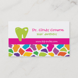 Dental Business Card Cute Giraffe Kids Pink Green