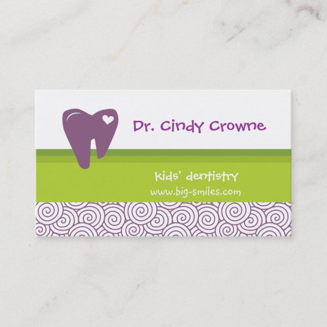 Dental Business Card Cute Heart Tooth Circles PG (Front)
