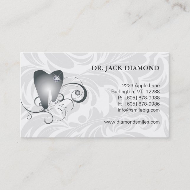 Dental Business Card Diamond Tooth Logo Platinum 2 (Front)