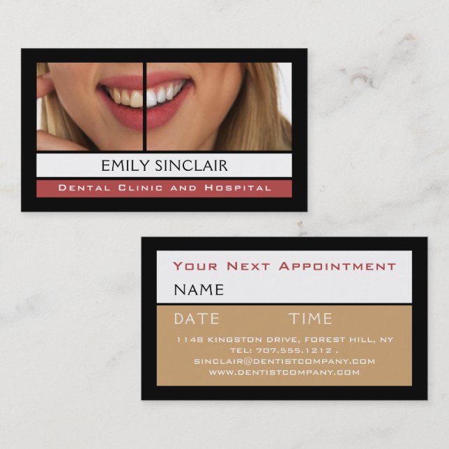 Dental Care, Dentist Appointment Business Card (Front/Back)