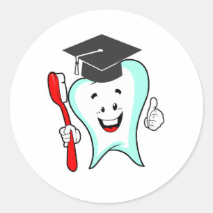 Dental Care Happy Tooth Graduation Cap Classic Round Sticker