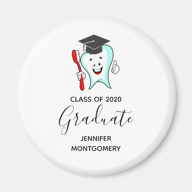 Dental Care Happy Tooth Graduation Cap Magnet (Front)