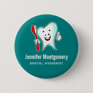 Dental Care Happy Tooth with Toothbrush 2 Inch Round Button