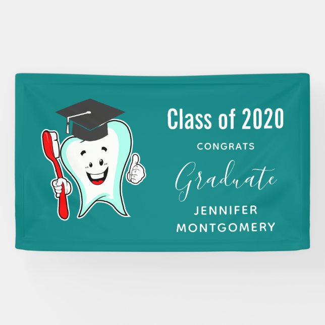 Dental Care Happy Tooth with Toothbrush Graduation Banner (Horizontal)