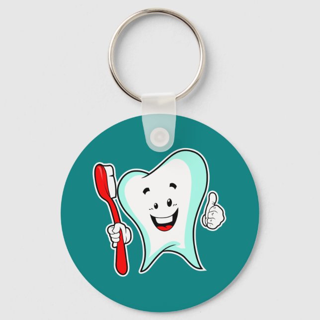 Dental Care Happy Tooth with Toothbrush Keychain (Front)