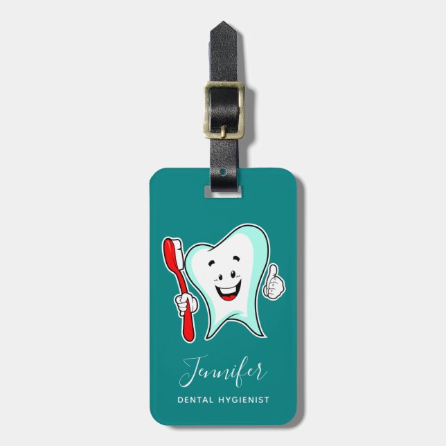 Dental Care Happy Tooth with Toothbrush Luggage Tag (Front Vertical)