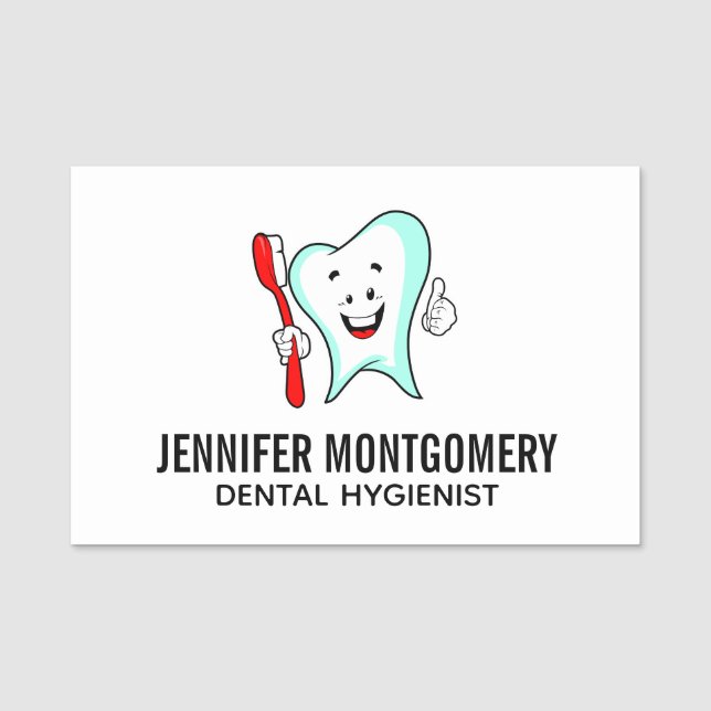Dental Care Happy Tooth with Toothbrush Name Tag (Front)