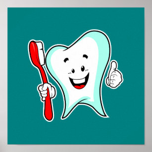 Dental Care Happy Tooth with Toothbrush Poster