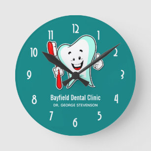 Dental Care Happy Tooth with Toothbrush Round Clock