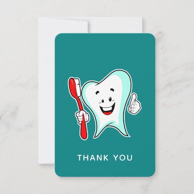 Dental Care Happy Tooth with Toothbrush Thank You Card (Front)